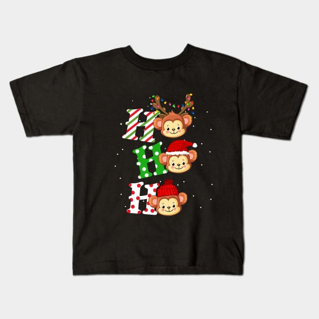 Monkey Ho Ho Ho Christmas Kids T-Shirt by TeeSky